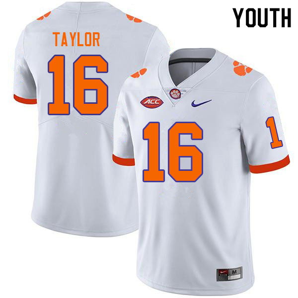 Youth #16 Will Taylor Clemson Tigers College Football Jerseys Sale-White - Click Image to Close